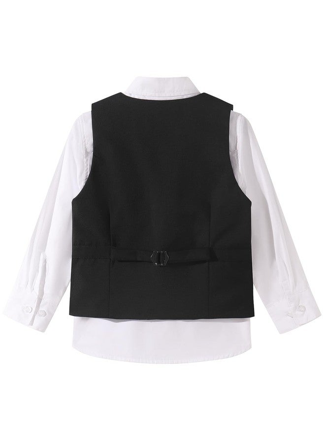 Spring&Gege Boy's Formal Suit Vest Solid Dress Waistcoat Vest Business Wedding Western with Pockets, Black, Size 11-12 Years - Image 5
